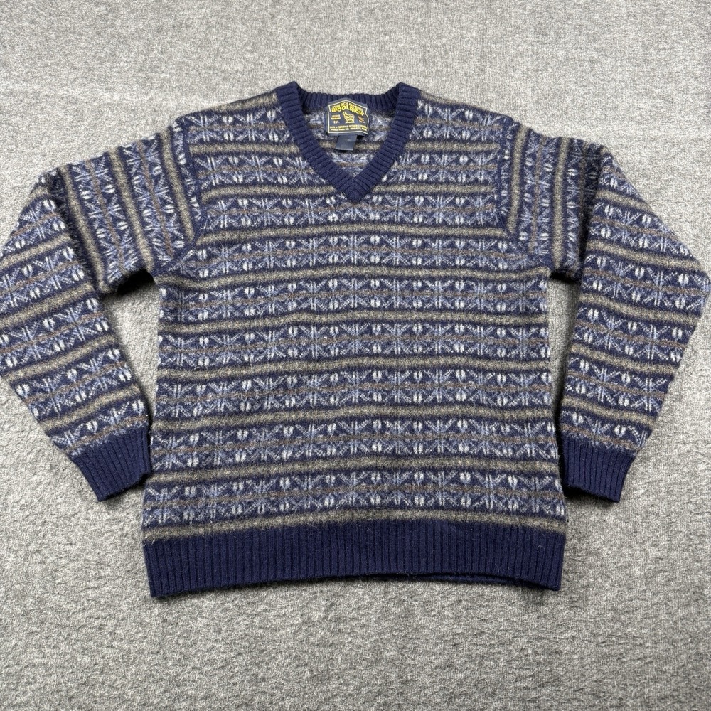 Woolrich Sweater Mens Large Blue Fair‎ Isle 100% Lambs Wool Cabin Ugly Pullover